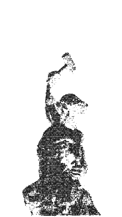 ASCII art figure holding a hammer